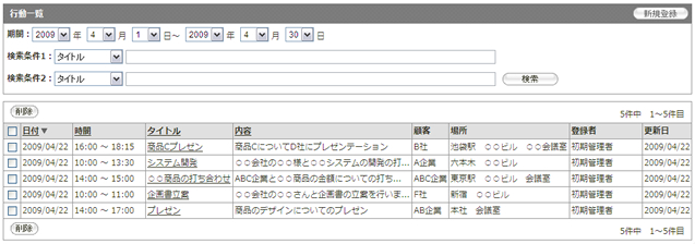 行動報告画面